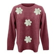 thumbnail image 4 of WTXUE Women's Oversized Floral Knitted Crewneck Pullover Sweater with Flower Embroidery Casual Long Sleeve Lightweight Ribbed Knit Tunic Sweaters Dressy Casual Tops Wine M, 4 of 9