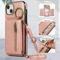 thumbnail image 3 of Decase Compatible with iPhone 14 Case with Card Holder and Strap for Women,Crossbody Lanyard,Stand Ring Kickstand,Snap Clasp,Phone Wallet Case,Rosegold, 3 of 10