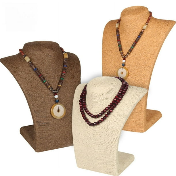 Estante de exhibición de joyas, cuerda enrollable, estera de paja, estante para collares, colgante, ágata, accesorios de exhibición de joyas, estante de joyería de cuerda de cáñamo