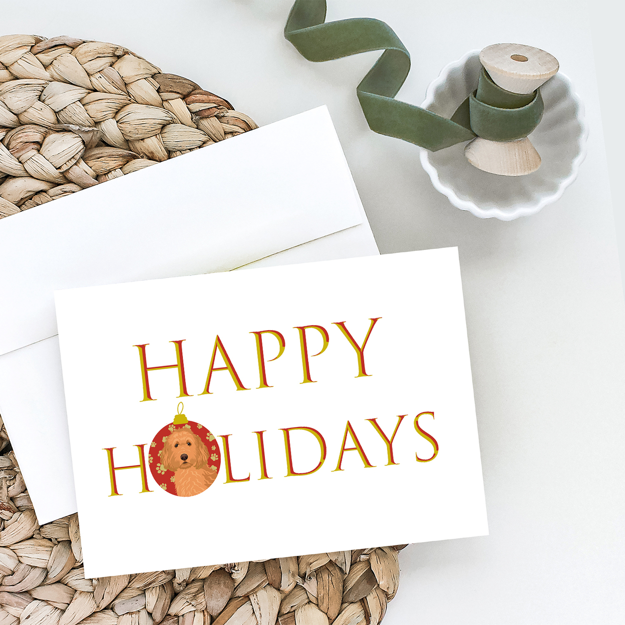 Doodle Red #1 Happy Holidays Greeting Cards and Envelopes Pack of 8 7 in x 5 in