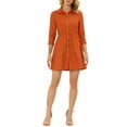 thumbnail image 2 of Vestido de camisa para mujer INSPIRE CHIC de manga 3/4, con botones, mini vestido, naranja fresco, talla S, 2 of 6