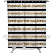 Gold Black Marble Striped Shower Curtain, Fabric Bathroom Decor Polyester Fabric Curtain 72 x 72 with 12 Hooks Black and White Stripe