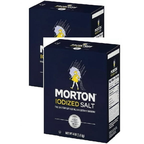 Morton Iodized Salt, 4lb, Pack of 2 - Shrunk Wrapped and Packaged Carefully for Shipping