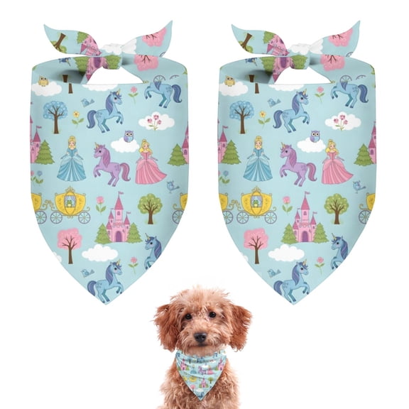 Dog Bandana 2 Pack,Fairy Tale Princess Castle Pattern Bandanas for Dogs,Cat Bandana,Small/ Large Dog Bandana 2 Size,Dog Bandanas