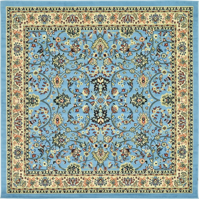 Unique Loom Kashan Traditional Floral Area Rug, 8 Feet, Light Blue/Ivory