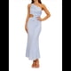 thumbnail image 1 of Vestido de un Solo Hombro para Mujer, con Flores 3D, Sin Mangas, con Cintura Ajustada, para Cóctel o Fiesta de Verano. Azul M, 1 of 8