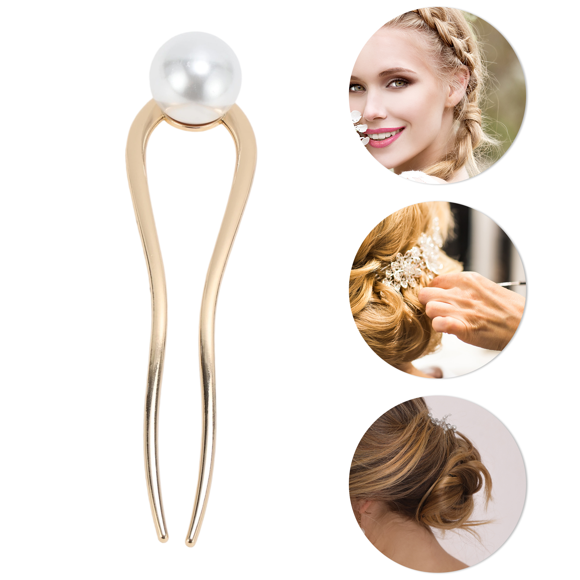 Unique Bargains U-shaped Faux Pearl Decorative Hairpin for Women 1 Pc Gold Tone
