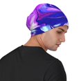 thumbnail image 4 of Naloa Swirl Print Blue Purple1 Soft Beanie Hat, Knit Beanie Daily Beanie in Fine Knit for Women Men Winter Travel, Outdoor, 4 of 7