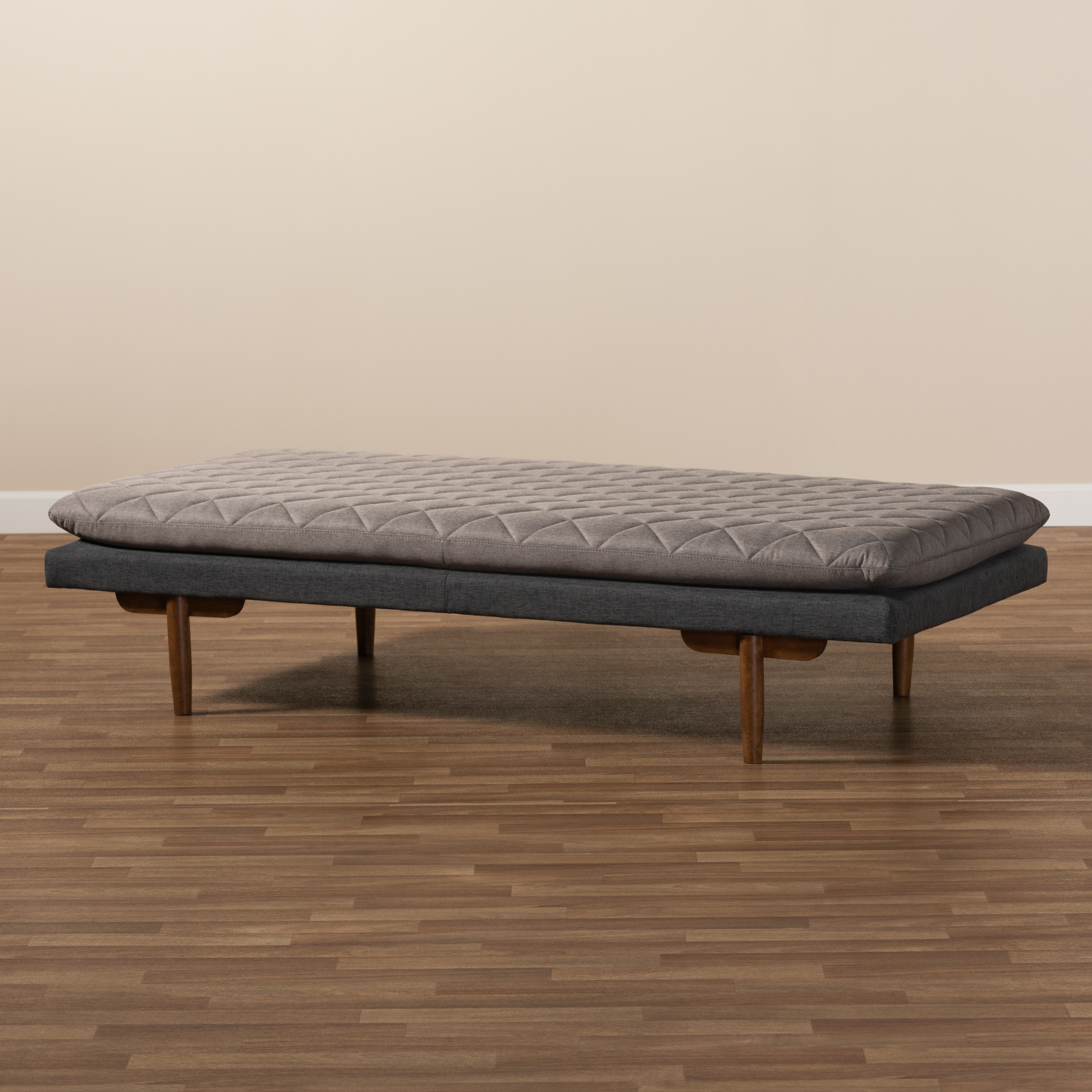 Baxton Studio Marit Mid-Century Modern Two-Tone Gray Fabric Upholstered Walnut Finished Wood Daybed