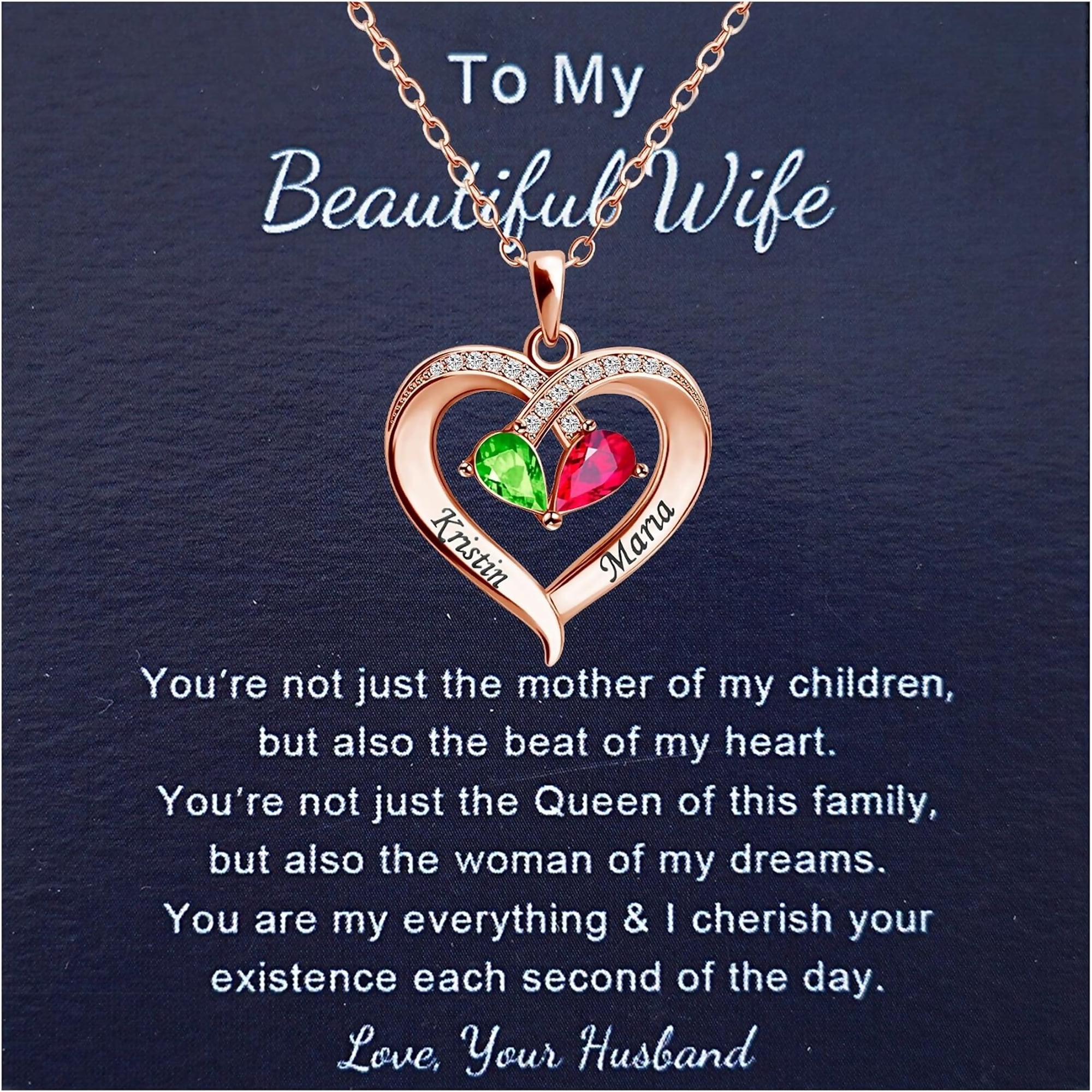 Zephyriana Jewelry To My Wife Necklace from Husband, Personalized Heart Necklaces for Women, Romantic Christmas Birthday Valentine Gift