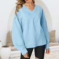 thumbnail image 2 of VISALY V Neck Pullover Sweater Tunic Sweatshirt Oversized Sweatshirt Casual Fleece Pullover Sweaters Cute Long Sleeve Shirts Tops Pullover Sweatshirts Half Zip Pullover Loose Sweatshirt Light Blue M, 2 of 6