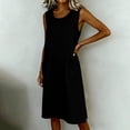 thumbnail image 5 of fheaev Women's Midi Dress Sleeveless Crew Neck Button Pocket Loose Casual Summer for Everyday Black XL, 5 of 7