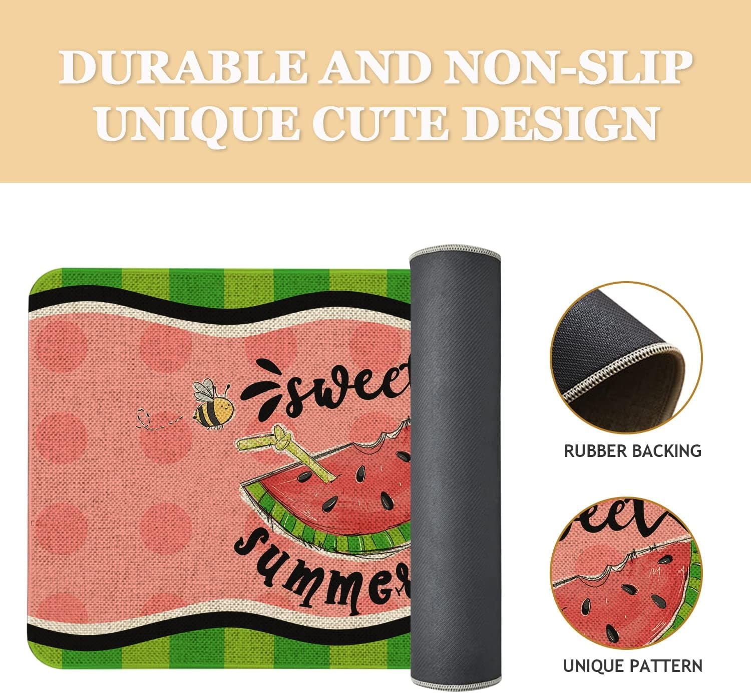 Summer Door Mat 30 X 17 Inch Sweet Summer Time Watermelon Doormat Indoor Outdoor Entrance Floor Mat Non Slip Summer Decor Rubber Welcome Mats
