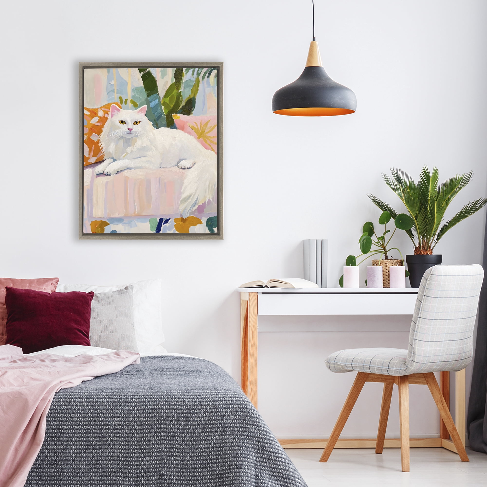 Stupell Industries Fancy Cat on Pastel Sofa Brown Framed Floater Canvas Wall Art, design by The Prints Vibe