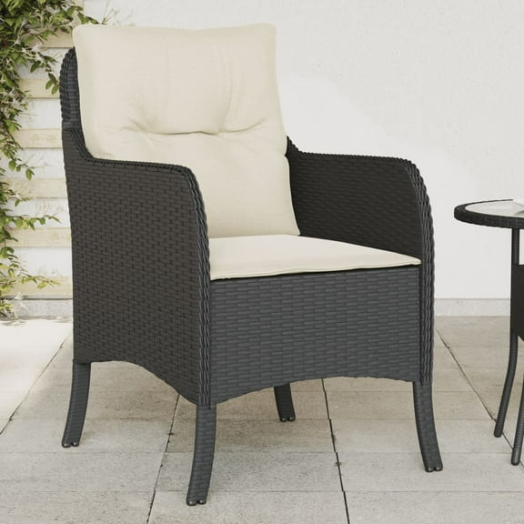vidaXL Patio Chairs with Cushions 2 pcs Black Poly Rattan