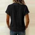 thumbnail image 4 of Linen Tops for Women Shawl Collar V Neck Short Sleeve Gauze Shirts Summer Lightweight Dressy Casual Blouses Black M, 4 of 6