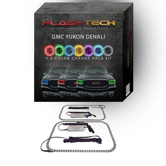 Flashtech RGB Multi Color Changing LED Halo Ring kit for 1999-2000 GMC Yukon Headlights
