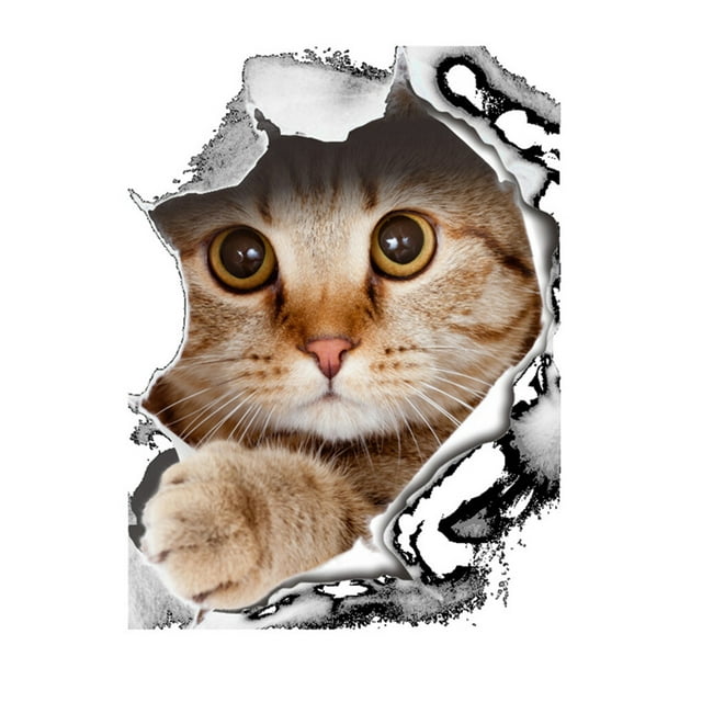 3D Broken Wall Kitten Doggie Wall 3D Cat Sticker Toliet Sticker Bathroom Decoration Decal