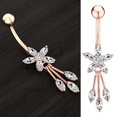 thumbnail image 2 of Navel Ring Rhinestone Flower Stainless Steel Body Piercing Jewelry Belly Ring, 2 of 10