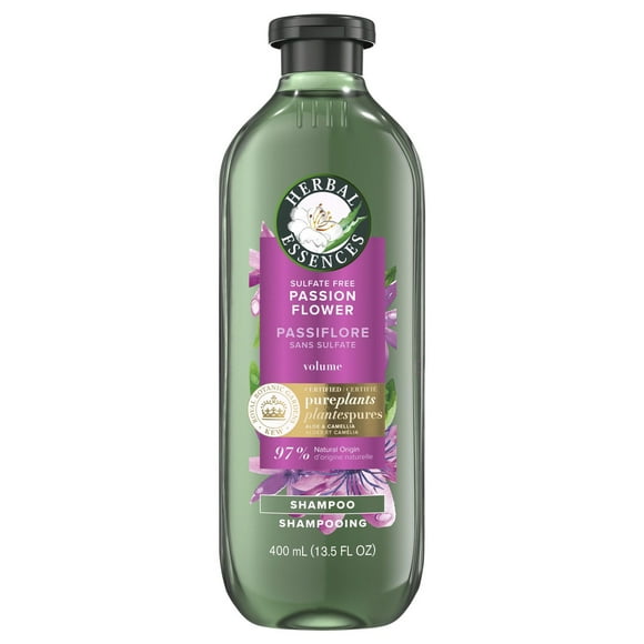 Shampooing volumisant sans sulfate à la passiflore Herbal Essences, avec huile de camélia et aloès certifiés, pour tous les types de cheveux, particulièrement les cheveux fins 400ML