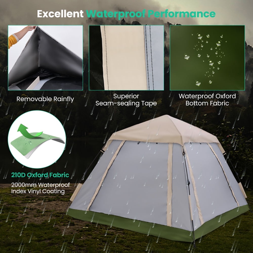 Aimee Lii 2-4 Person Instant Pop-up Camping Tent with Removable Rainfly, Oversize Privacy Tent, Easy Set Up Privacy Shelter