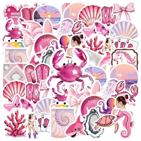 35pcs Pink Stationery Stickers Funny Animal Stickers Waterproof Graffiti for Luggage Laptop Guitar