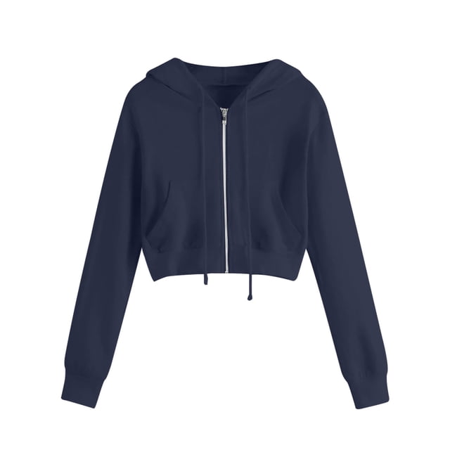 Aboser Womens Zip Up Hoodies Cropped Sweatshirts Basic Solid Color Fleece Jacket Drawstring Long Sleeve Crop Tops Plus Size Fall Clothes 2024