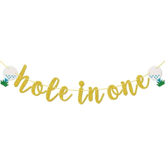 Hole in One Banner, Golf First Birthday Banner, Golf Party Decorations, Gold Glitter
