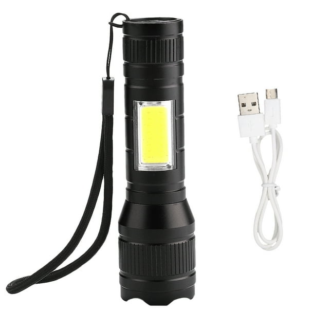 Linterna portátil T6 + COB LED con zoom telescópico, 3 modos, linterna para acampar al aire libre