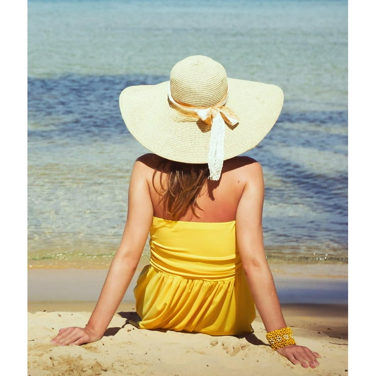 Womens 5.5 Inches Big Bowknot Straw Hat Large Floppy  display picture 1