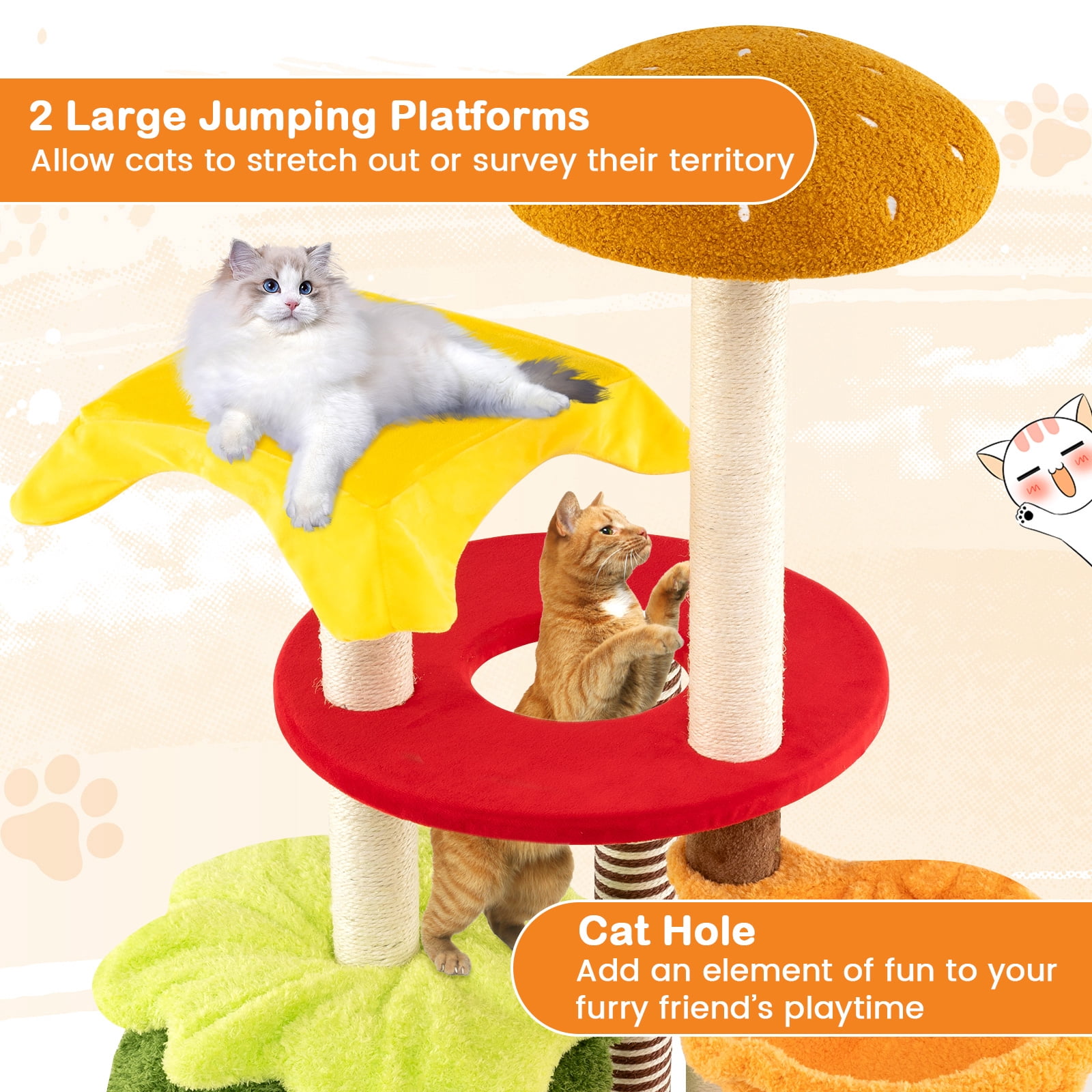 Gymax 46'' Tall Cat Tree w/Hanging Basket Bed Condo Padded Perch Sisal Scratching Posts