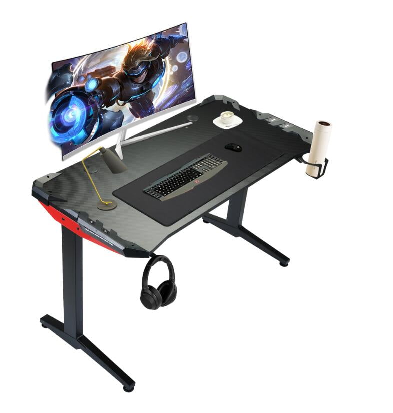 Jaxpety 48 Inch Gaming Desk I-Shaped Computer Desk with LED Lights