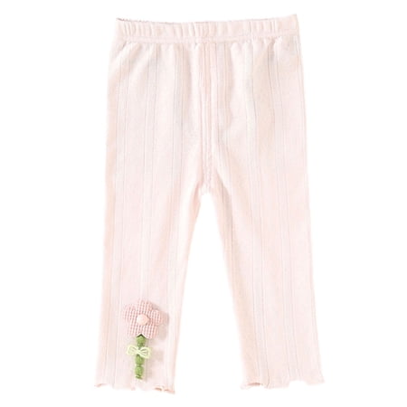 ShomPort Girls Summer Leggings Ankle Length Soft Cotton Elastic Waist Cute Slim Casual Bottoms 9 Months-3 Years