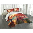 thumbnail image 3 of Ambesonne Tree Quilted Bedspread Set 3 Pcs, Foggy Autumnal Park Scenic, King Size, Orange Yellow Teal, 3 of 5