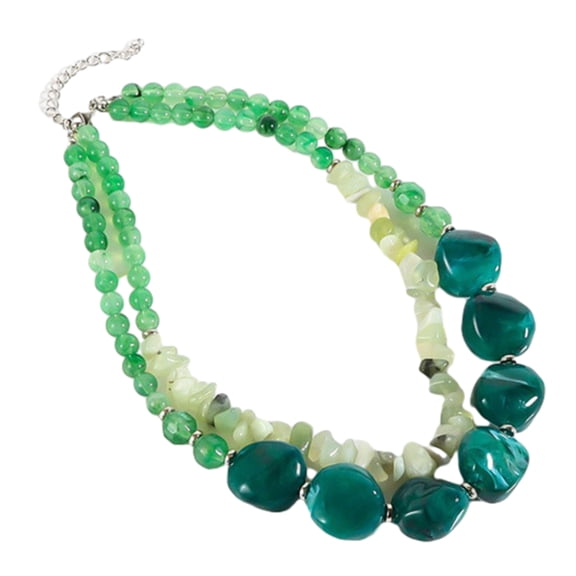 Double Layer Gravel Necklace,Adjustable Chain Length Necklace,Multi-Layered Chunky Green Beaded Necklace Jewelry for Women