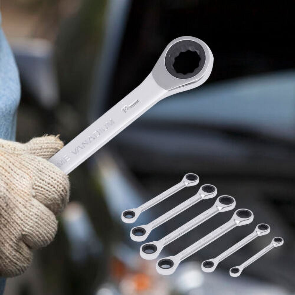 Extra Long Ratchet Wrenches Set Wrench Set W/ Metric 8mm-19mm 45#Steel 6 Pcs