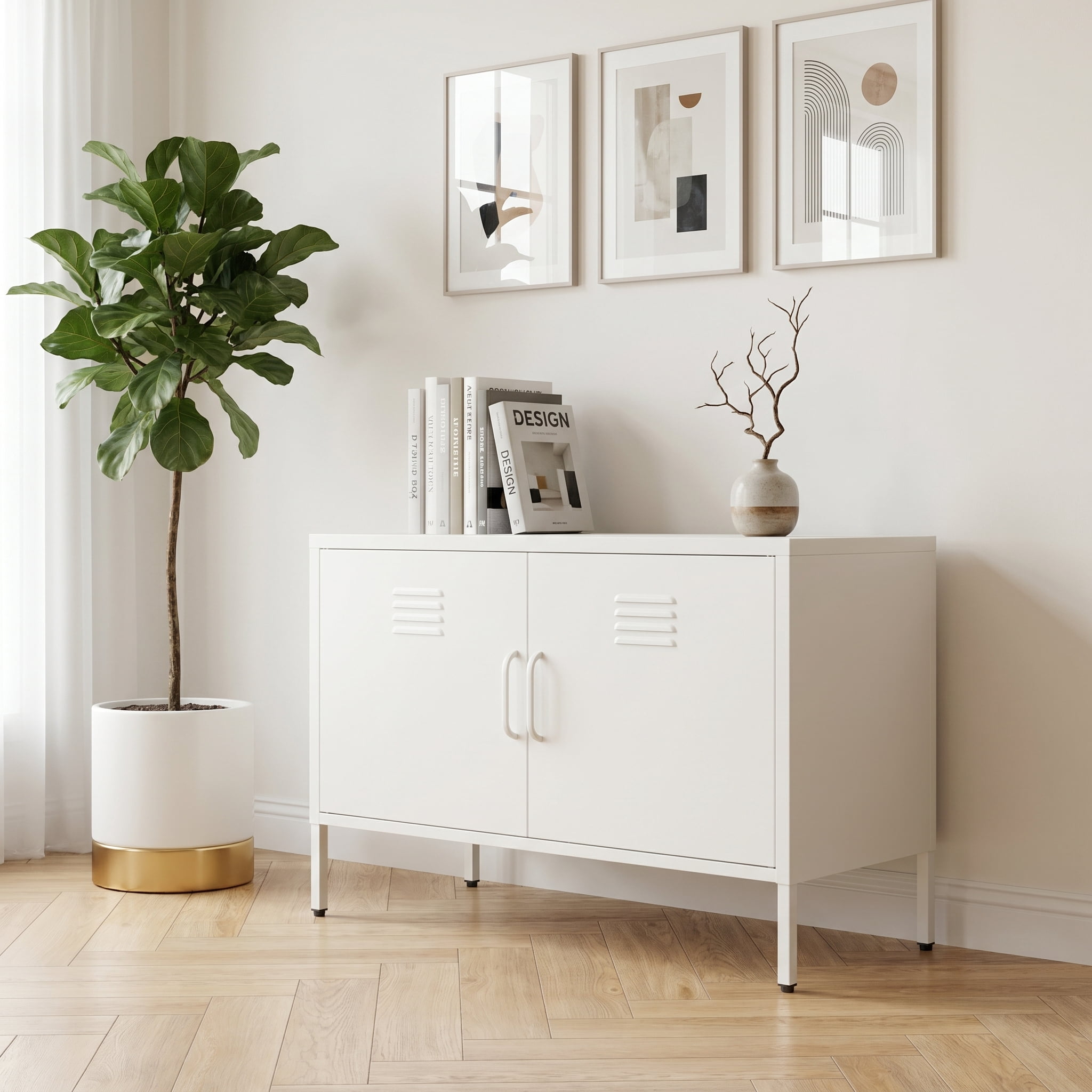 Leumius Metal Sideboard Buffet Cabinet with Storage,39" W Accent Cabinet with Adjustable Shelf,Kitchen Pantry Cabinet for Dining Room,Living Room,White
