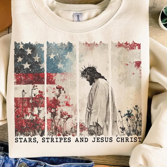 Stars and stripes and Jesus Christ Shirt 4th of July Tshirt christian religious faith Red white blue USA 4th July Independence patriotic