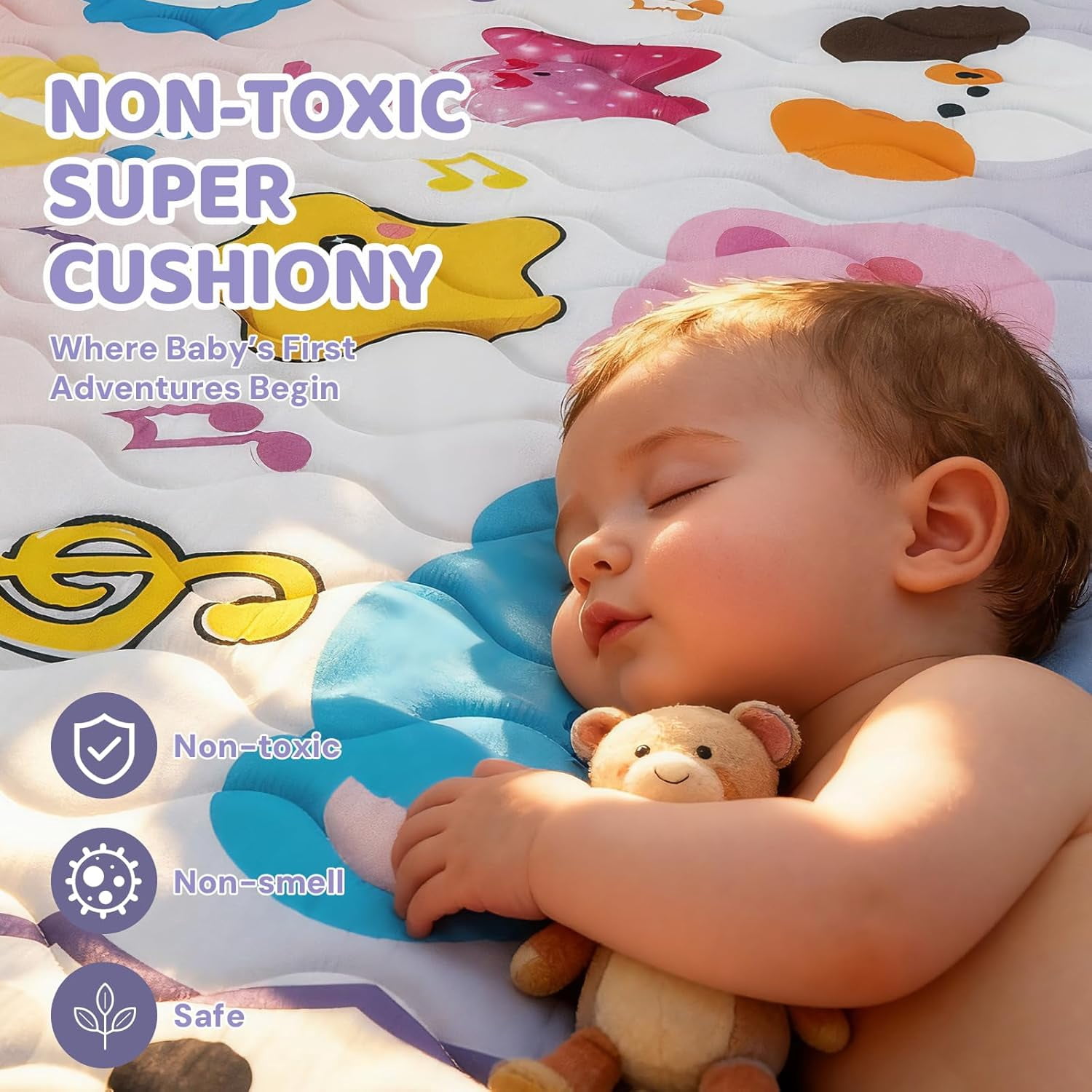 Baby Play Mat for Floor, 71'' x 59'' Thicken Foam Soft Padded Playmat for Baby, Playpen Mat for Toddlers Infant Kids, Machine Washable, Non-slip Bottom Safe for Crawling (Piano)