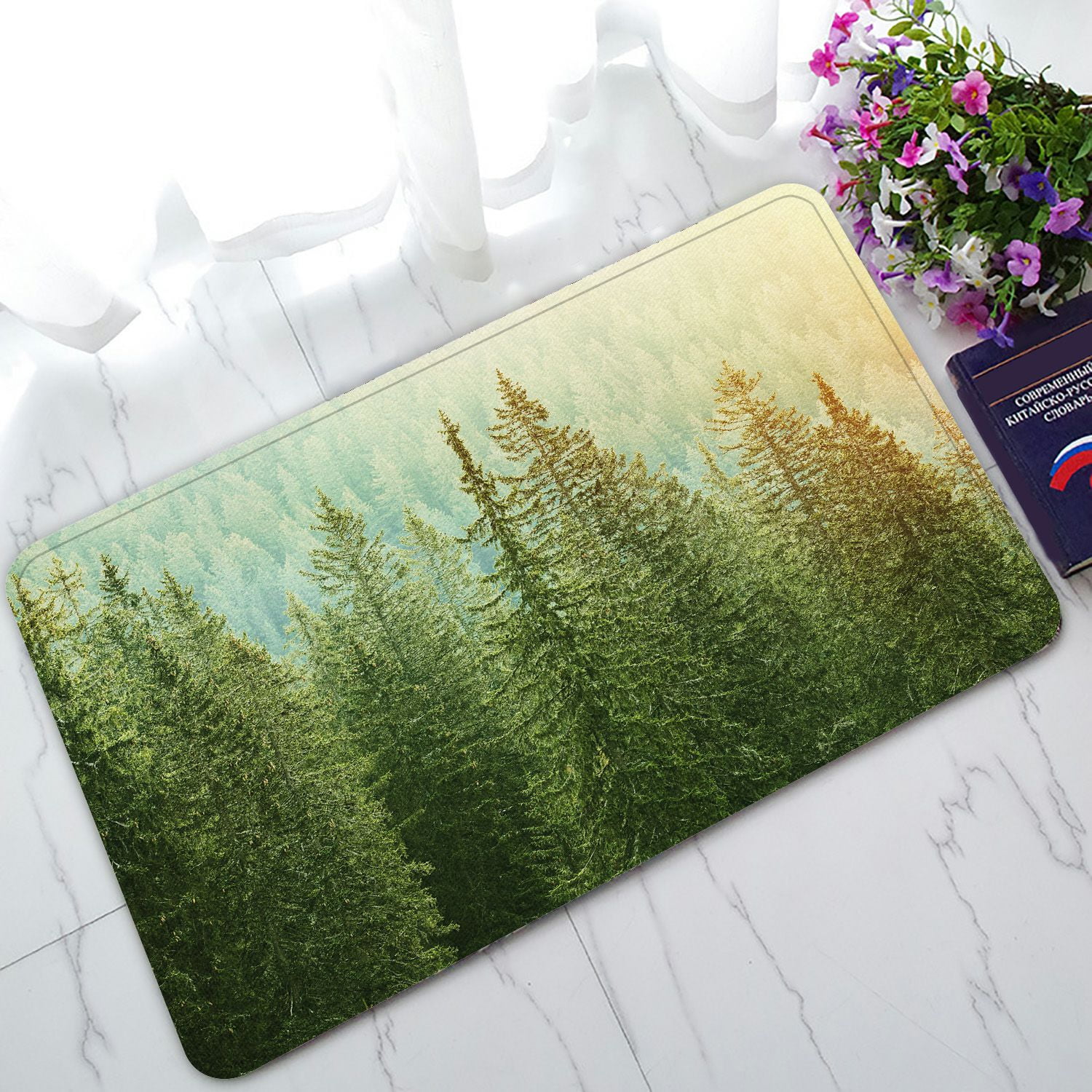 PHFZK Landscape Doormat, Green Trees in a Forest at Sunset Doormat