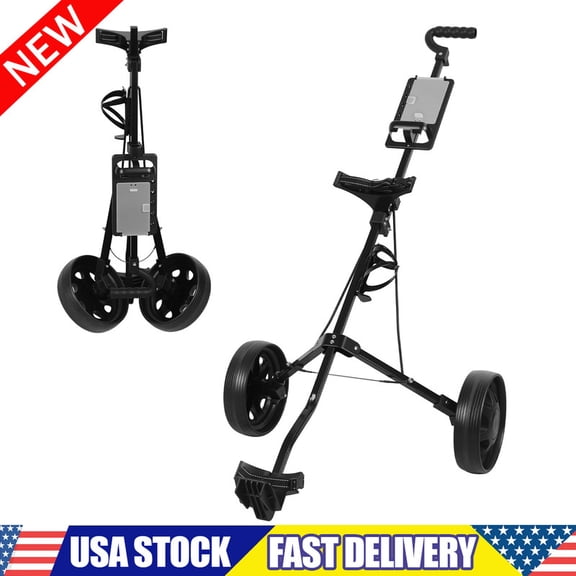 2-Wheel Golf Pull Cart – Lightweight Foldable Golf Push Cart with Wear-resistant PP Wheels, Tee Holder, Storage Scoreboard, Ball Mount, Compact Design for Walking Golfers