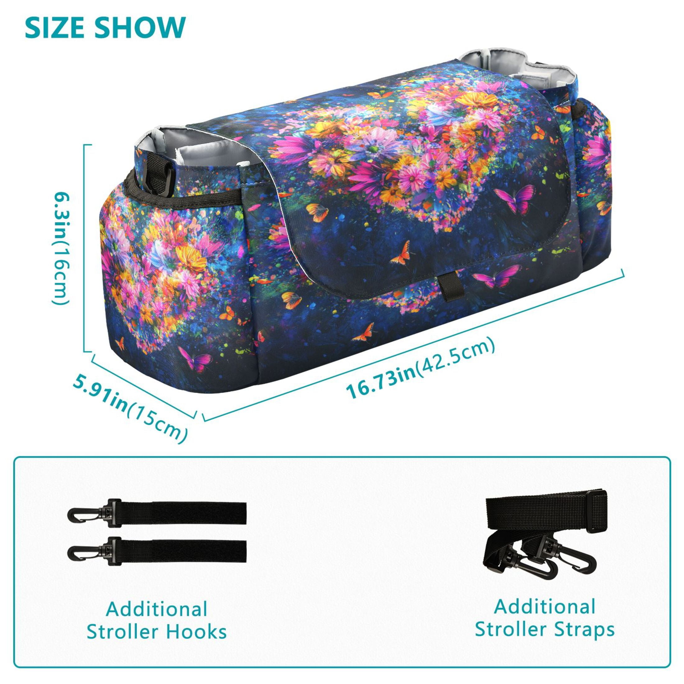 DIXRUYEE Stroller Organizer Heartfelt Blooms Printed