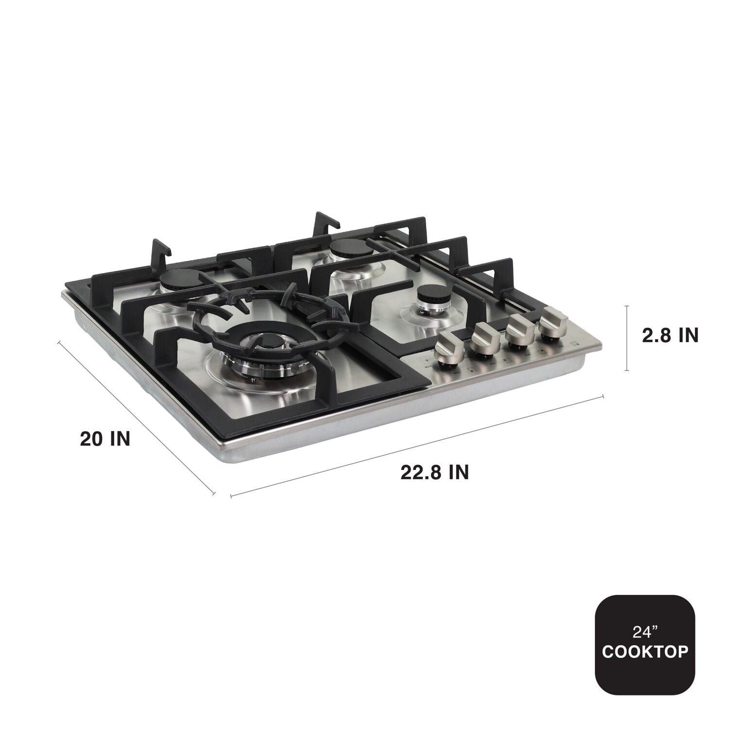 Urban Living 24-in. Gas Cooktop with 4 Burners in Stainless Steel