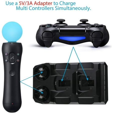 4-in-1 Controller Station Stand For Playstation PS4/MOVE/PS4 VR Move, EEEkit Quad Charger For PS4 Move Controller And VR Move, Black | lupon.gov.ph