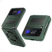 for Samsung Galaxy Z Flip 4 Case with Magsafe, Z Flip 4 Premium PU Leather Case, Ultra-Thin Semi-Automatic Hinged Shockproof Protective Kickstand Cover Case for Samsung Z Flip 4 5G - Green