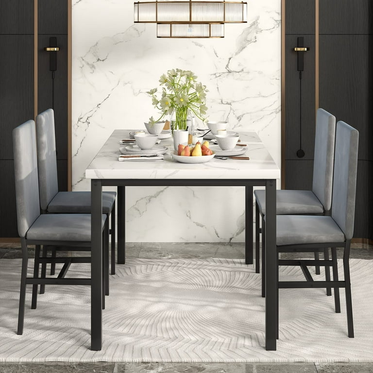 Walmart 5 Piece Modern Dinette Set, Faux Marble Table & 4 PU Walmart 5 Piece Modern Dinette Set, Faux Marble Table & 4 PU