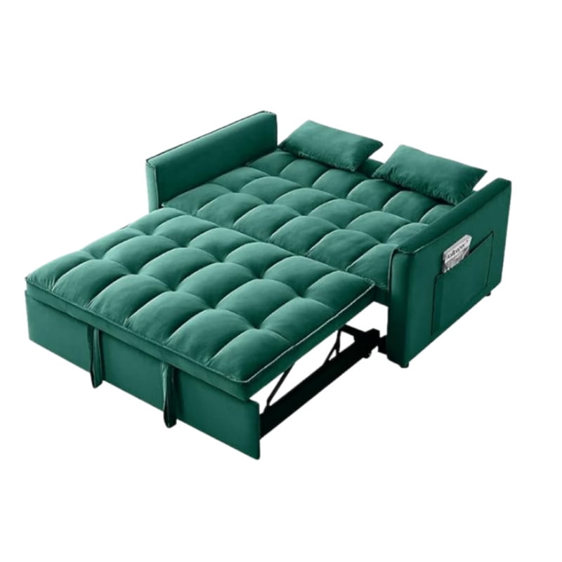 3 in 1 Convertible Sleeper Sofa Bed, 55" Modern Loveseat Pull Out Couch with Adjustable Reclining Backrest & Side Pockets, Velvet Loveseat for Living Room