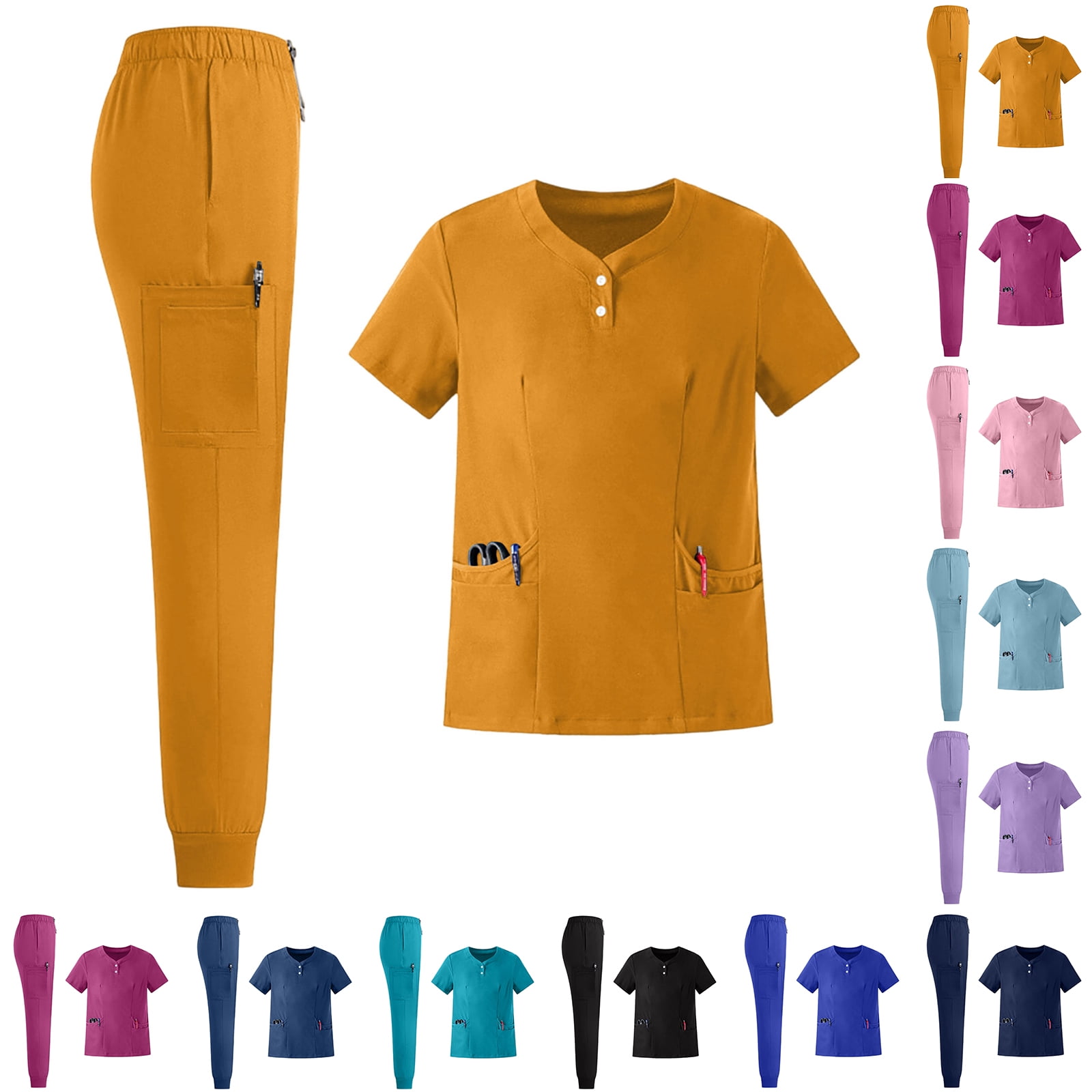 Zorvxlyn Women s Scrubs Set Women s V-neck Top & Jogger Scrub Pants Breathable Comfortable Medical Nursing Uniform Set