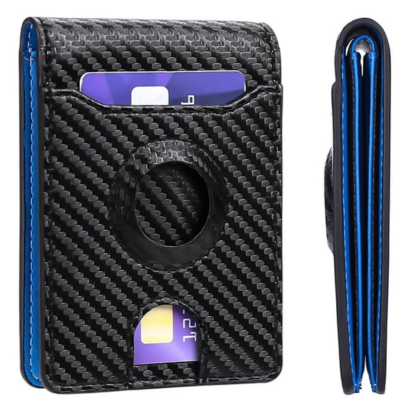 VEGCOO Slim RFID Blocking Wallet for Men, Ultra Thin Bifold with Money Clip & Tracker Slot, Minimalist Front Pocket Card Holder, Anti-Theft Travel Wallet with Gift Box (Blue Black)