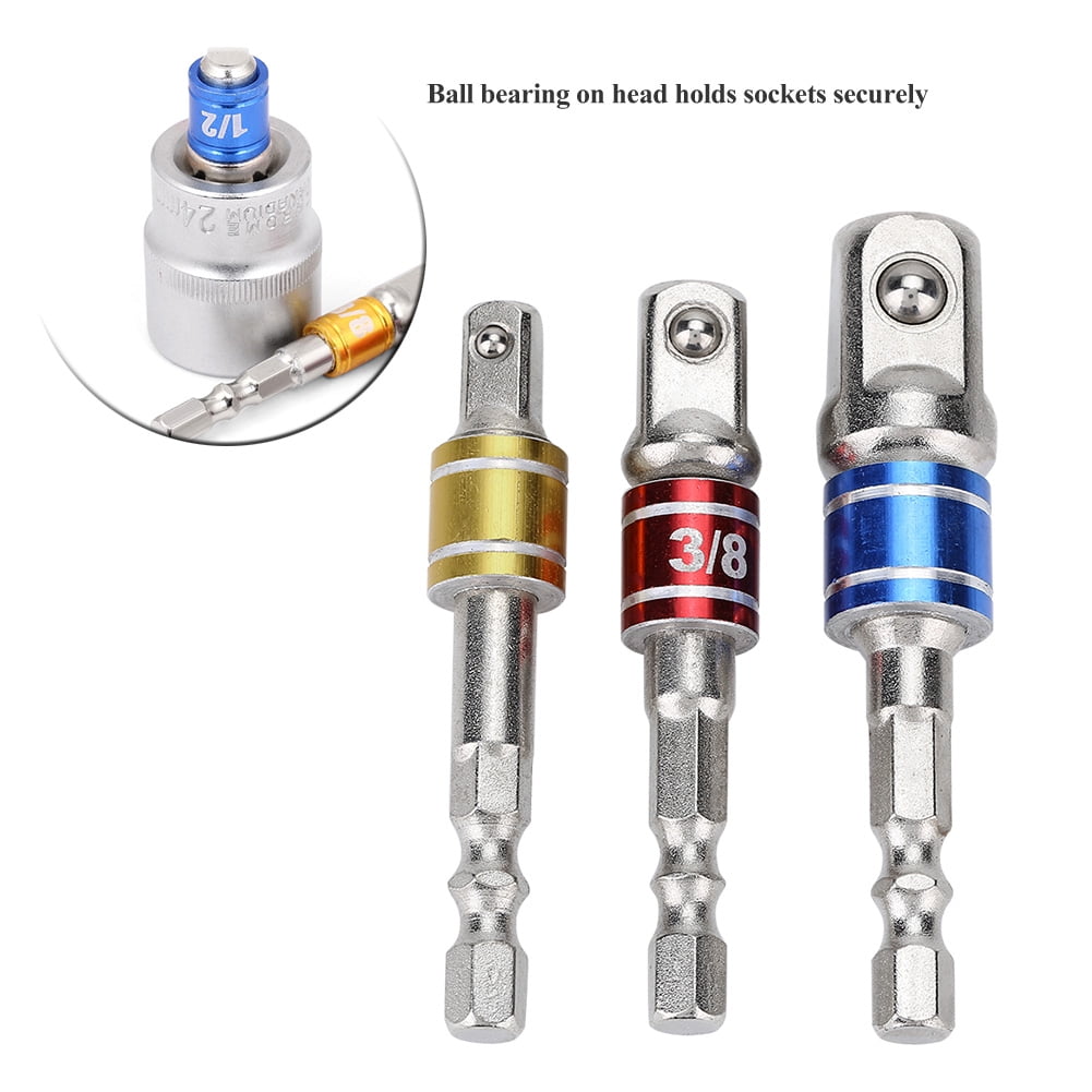 3pcs Socket Wrench Nut Driver Sockets Impact Hex Shank Drill Bit Bar Hand Tools 